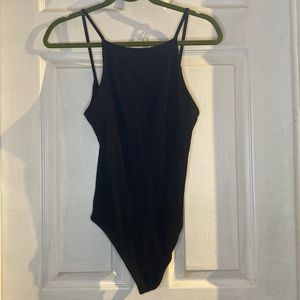 Aritzia; Wilfred black ribbed spaghetti strap bodysuit
